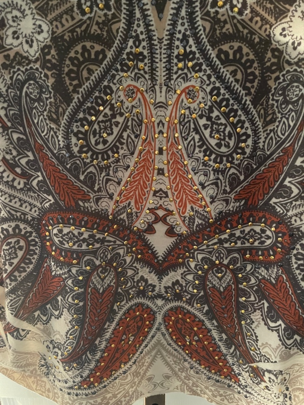 Wrangler Beige Paisley V-Neck Tee with Dark Paisley Accents - Picture 2 of 5